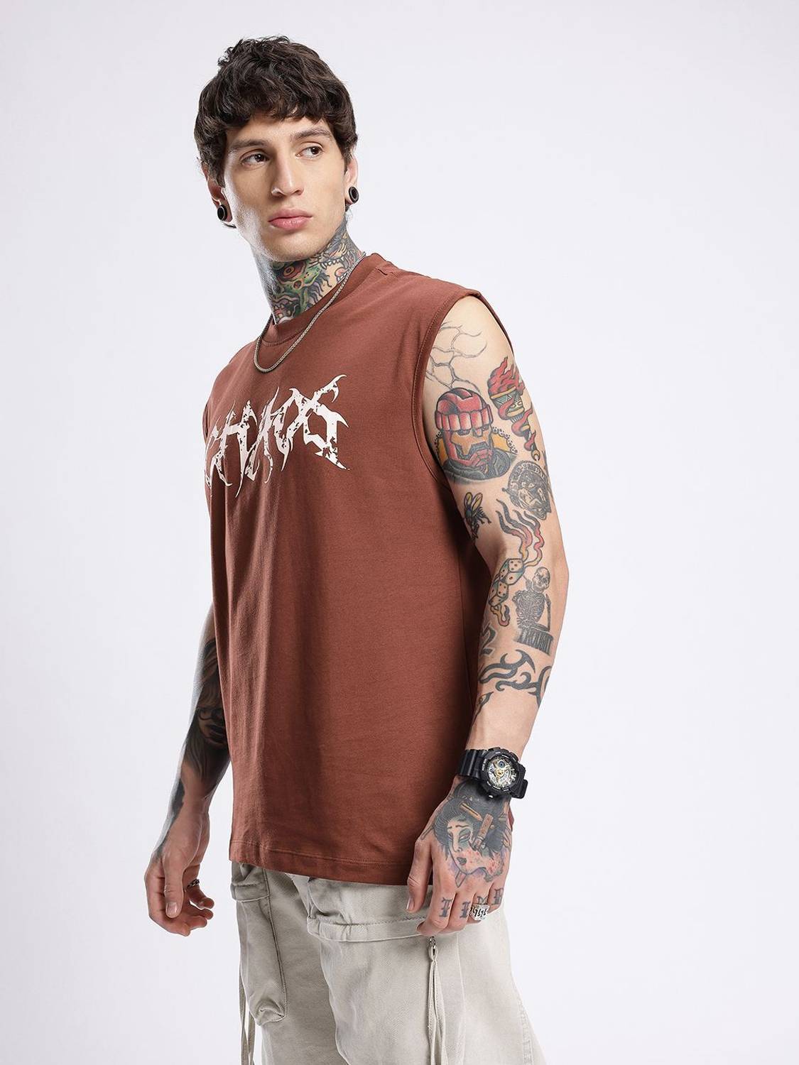 Glitchez Printed Men Round Neck Brown T-Shirt - Image 2