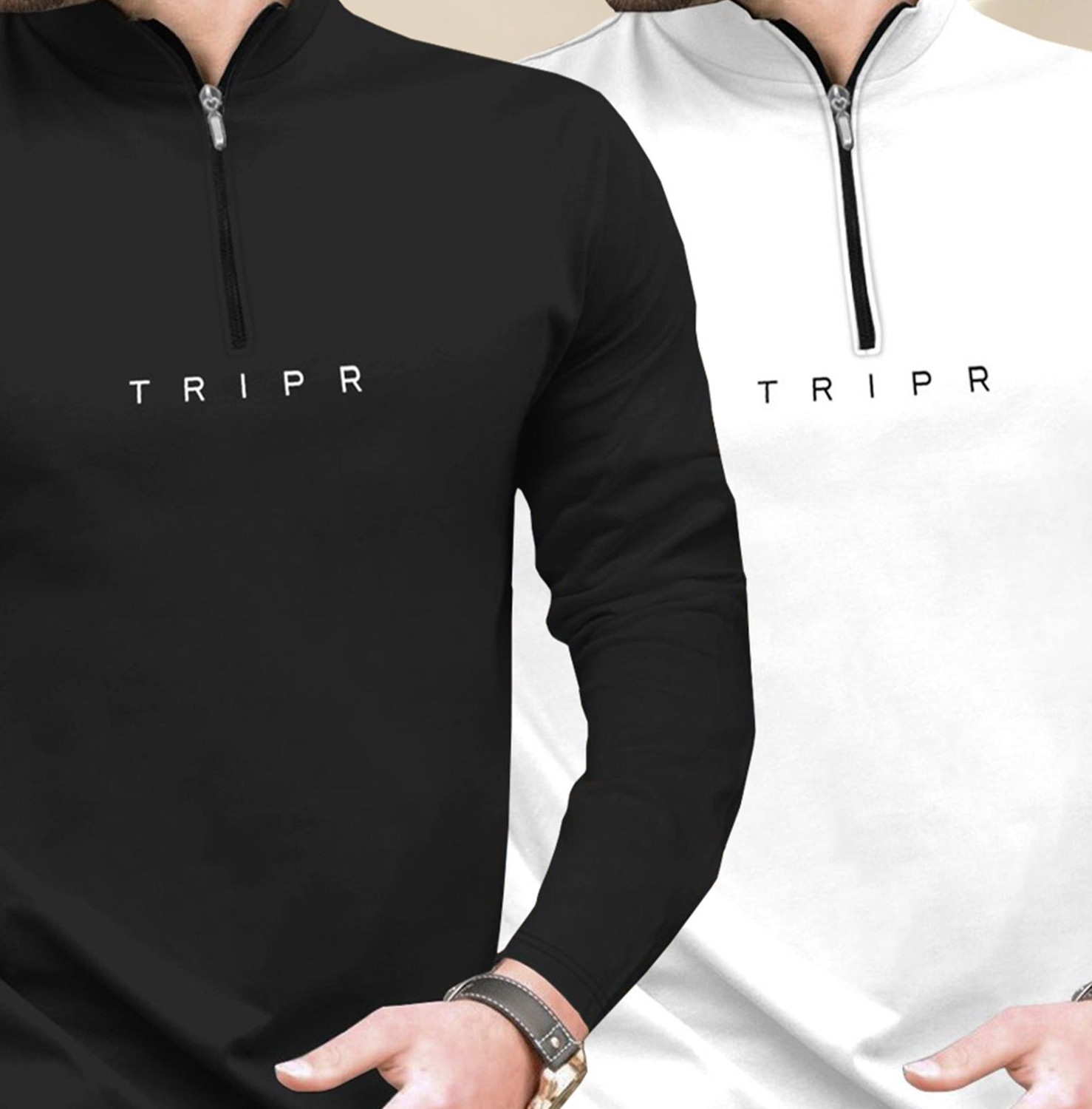 Image of TRIPR Printed Men Henley Neck Black, White T-Shirt