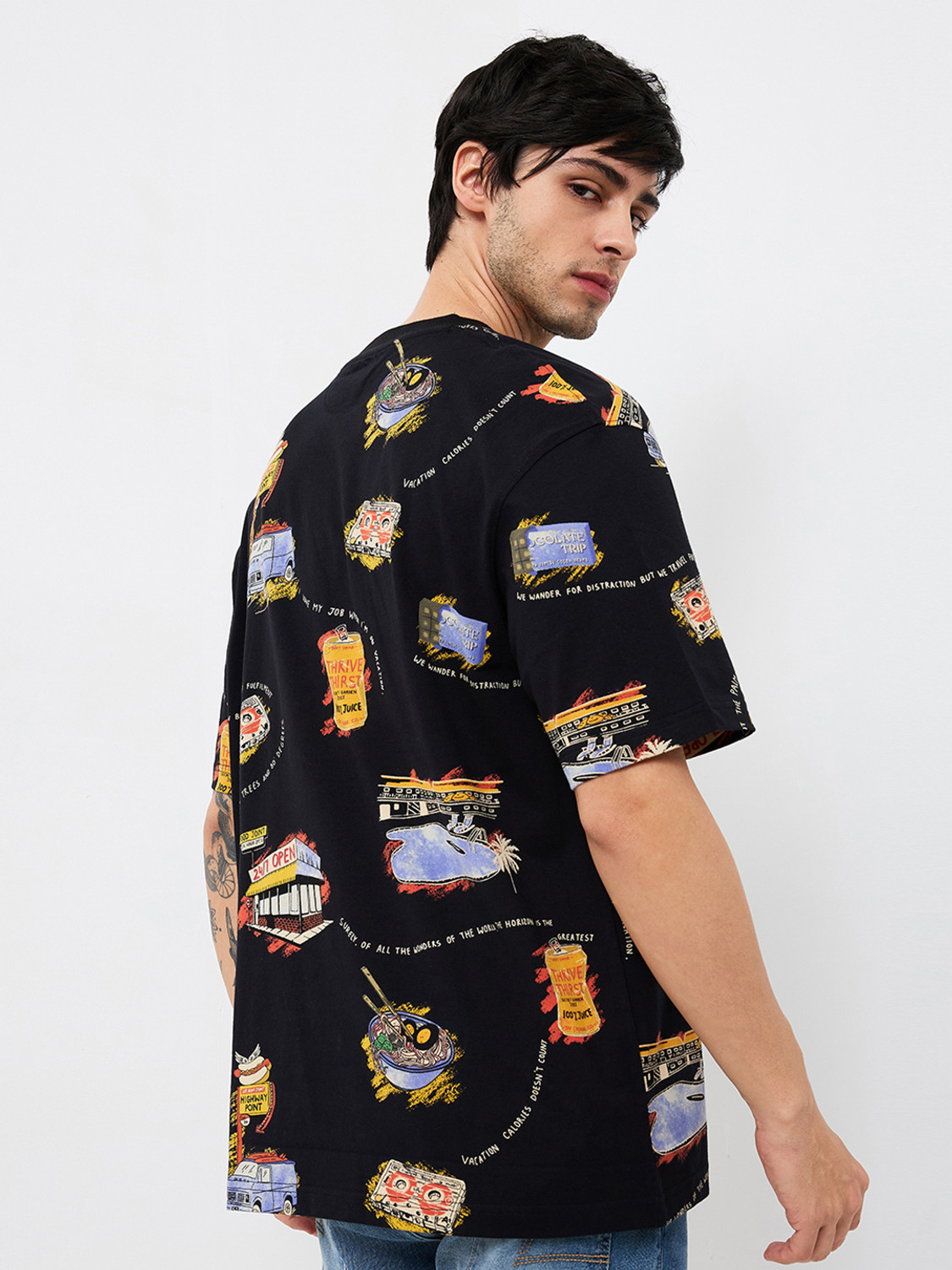 Image of Spykar Printed Men Round Neck Black T-Shirt