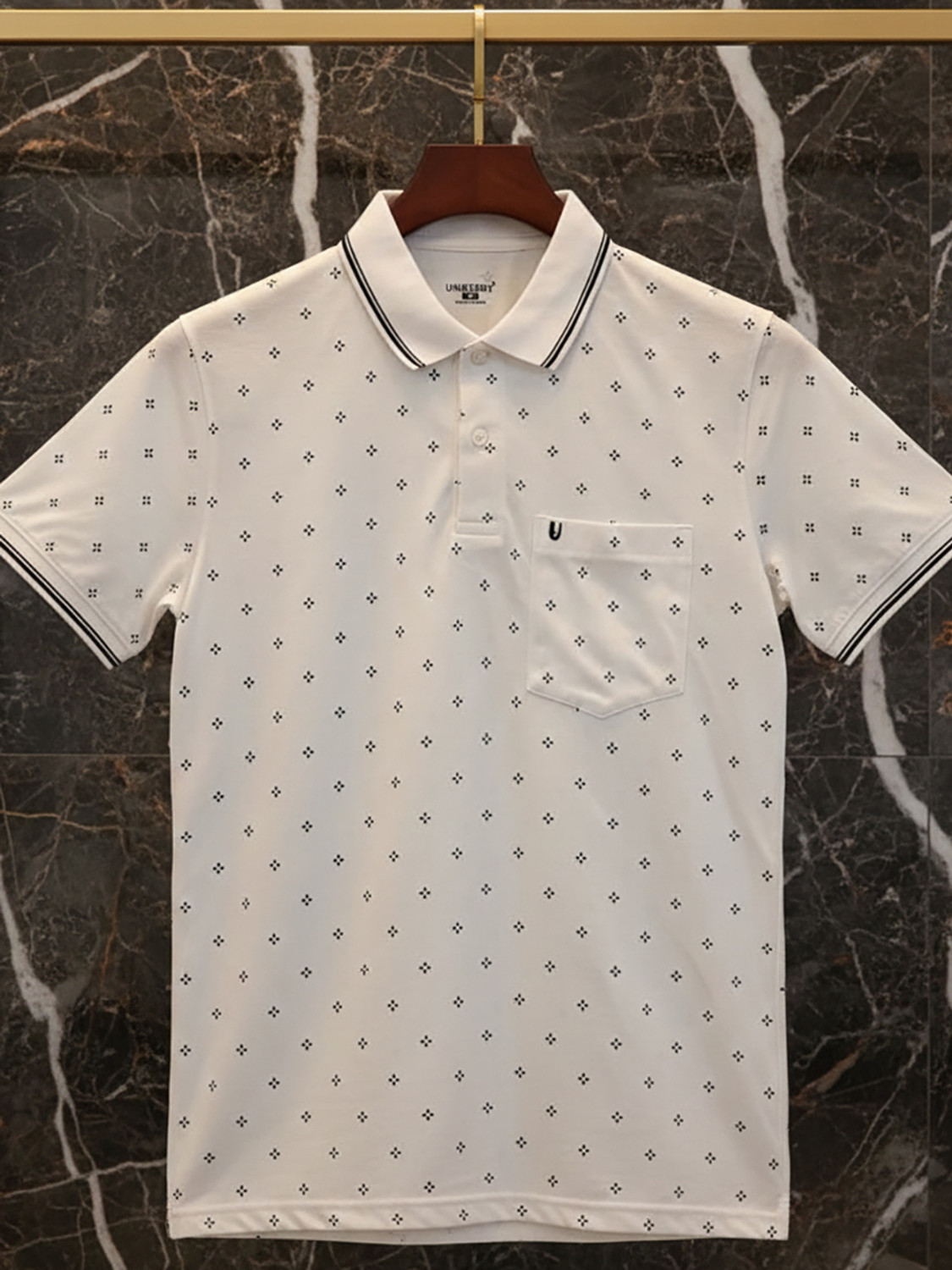 Image of UNIBERRY Printed Men Polo Neck White T-Shirt