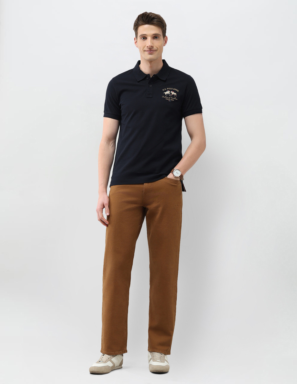 Image of U.S. POLO ASSN. Embroidered Men Polo Neck Blue T-Shirt