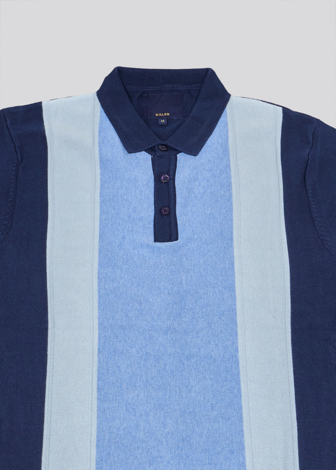 Image of KILLER Flat knit Men Striped Polo Neck Cotton Blend Navy Blue T-Shirt