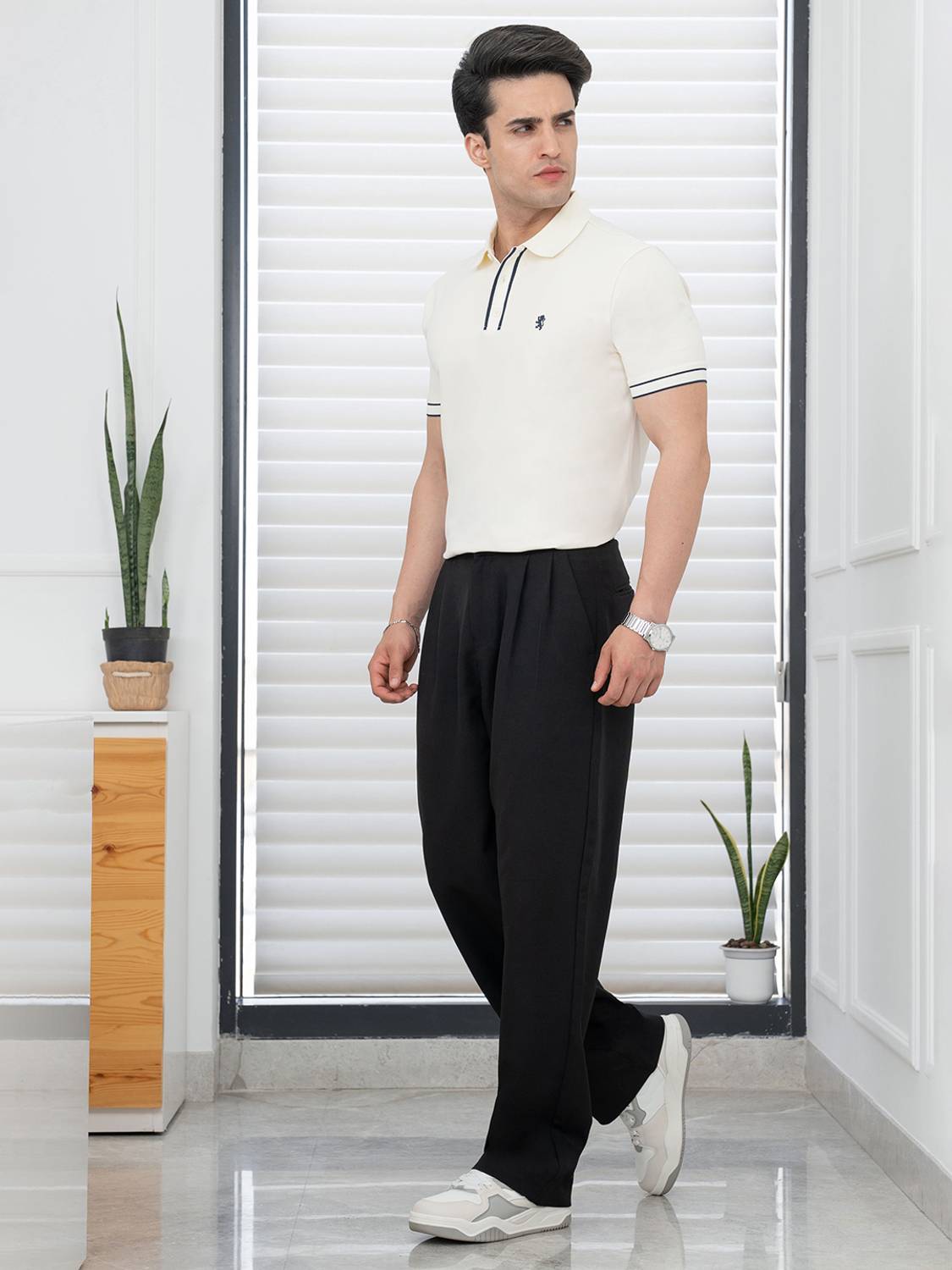 RED TAPE Men Beige Polo Neck T-Shirt - Image 4