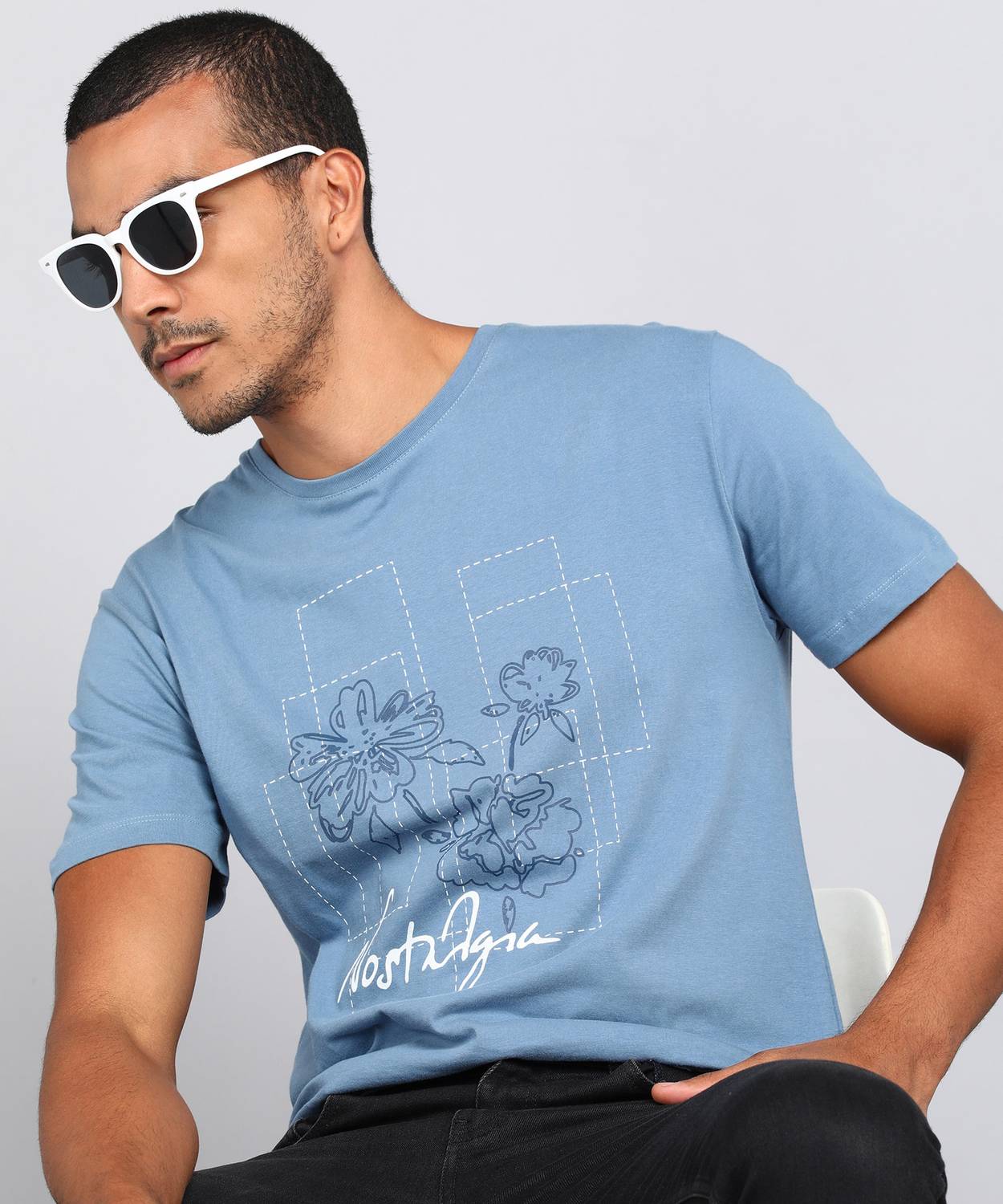 Blackberrys Printed, Typography Men Round Neck Blue T-Shirt