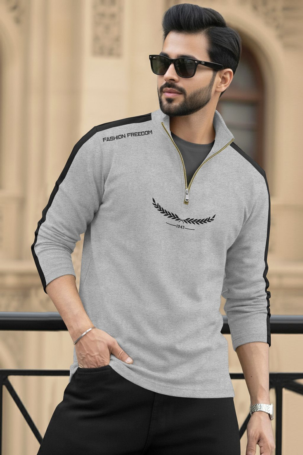 Image of TRIPR Printed Men Henley Neck Grey, Black T-Shirt