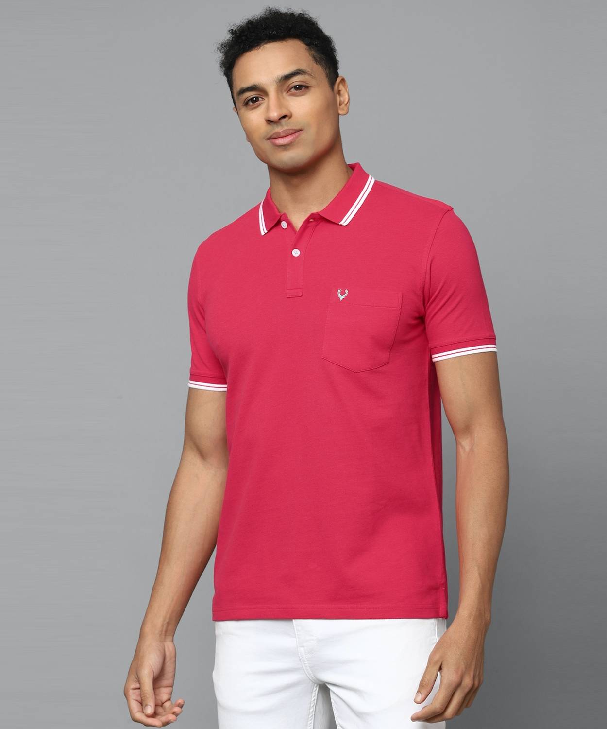 Allen Solly Solid Men Polo Neck Pink T-Shirt