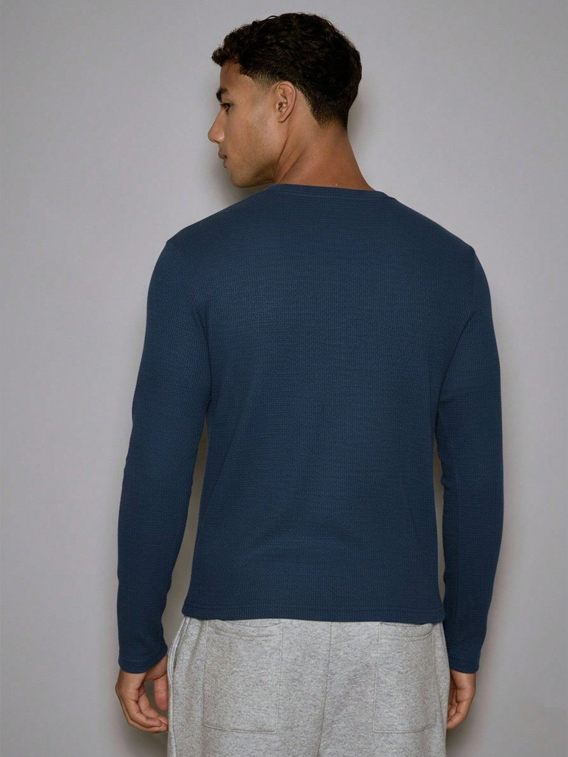 Image of The Modern Soul Solid Men Henley Neck Blue T-Shirt