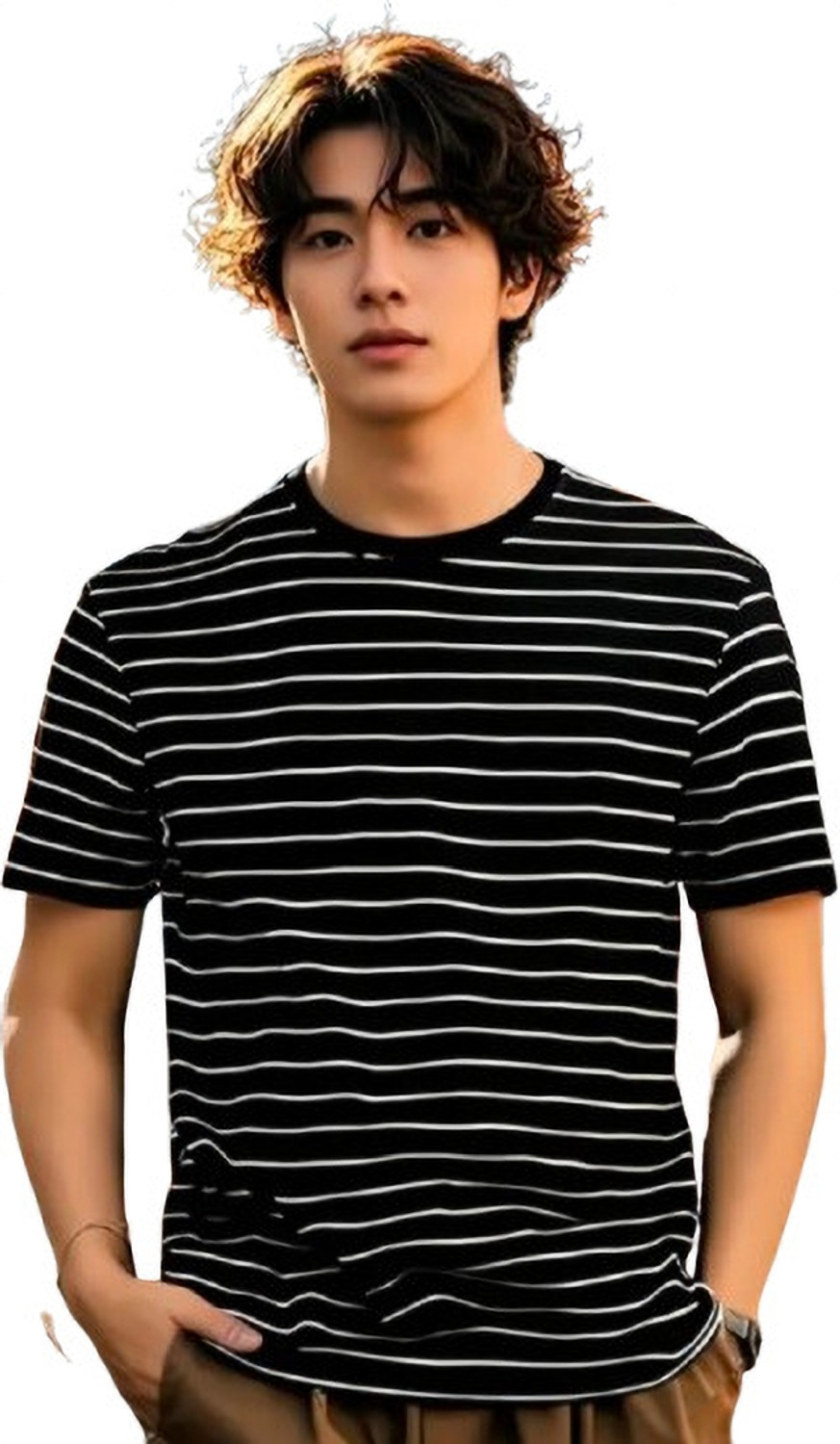 Image of Smart Colors Striped Men Round Neck Black T-Shirt