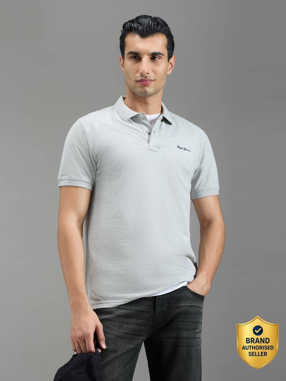 Men Solid Polo Neck Polycotton Grey T-Shirt - Image 1