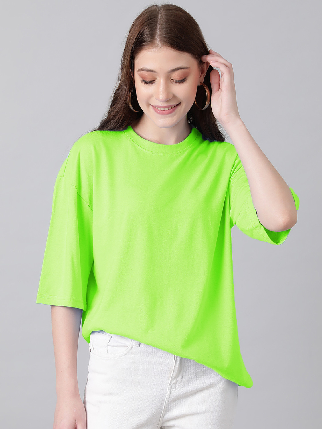 Image of KOTTY Solid Women Round Neck Light Green T-Shirt