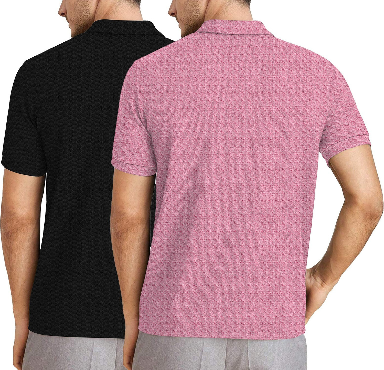 Image of KAJARU Self Design Men Zip Neck Black, Pink T-Shirt