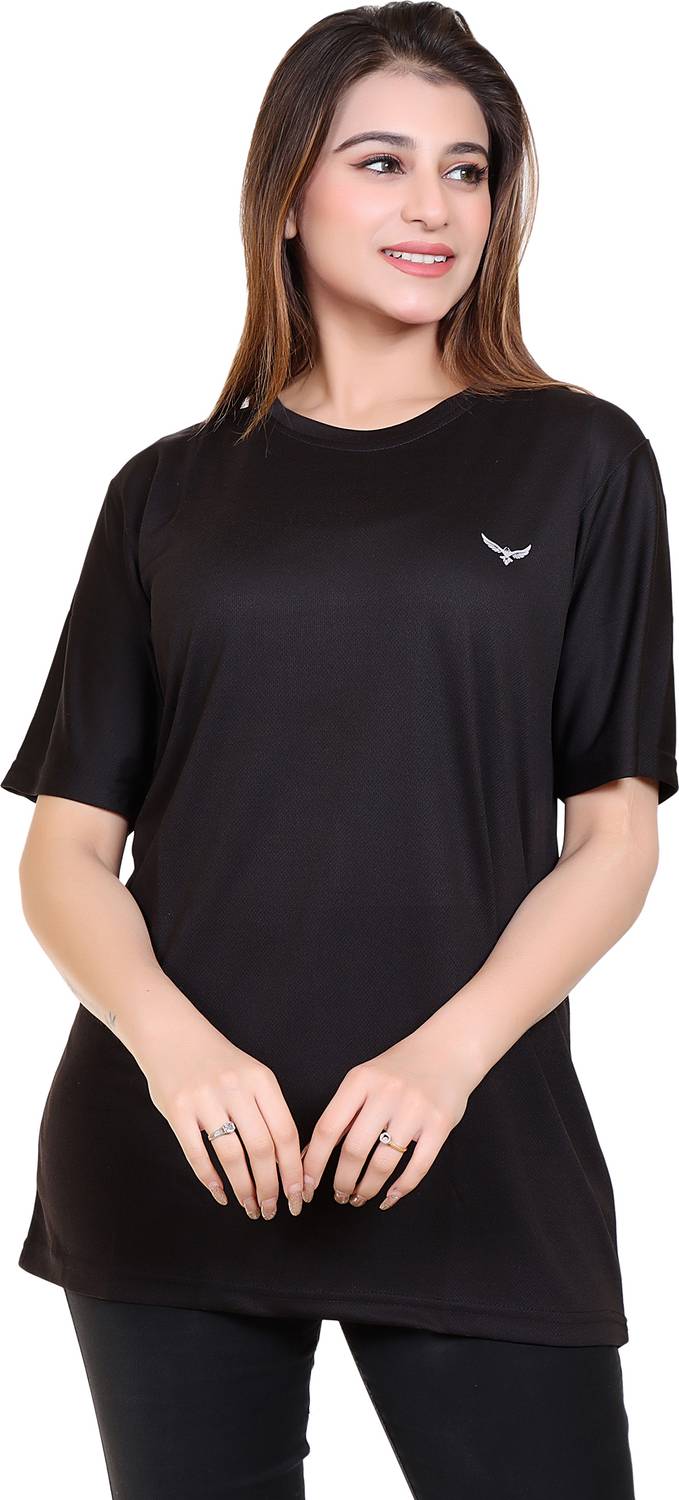 American Pie Solid Women Round Neck Black T-Shirt