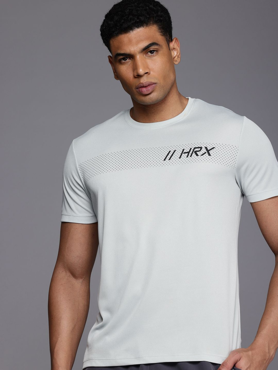 Image of HRX by Hrithik Roshan Printed Men Round Neck Grey T-Shirt