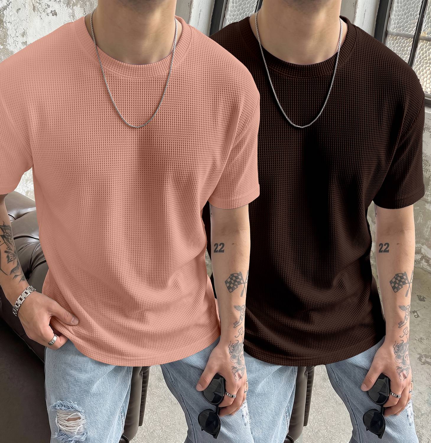 DarkSquare Men Brown, Orange T-Shirt Pack of 2 - Image 1