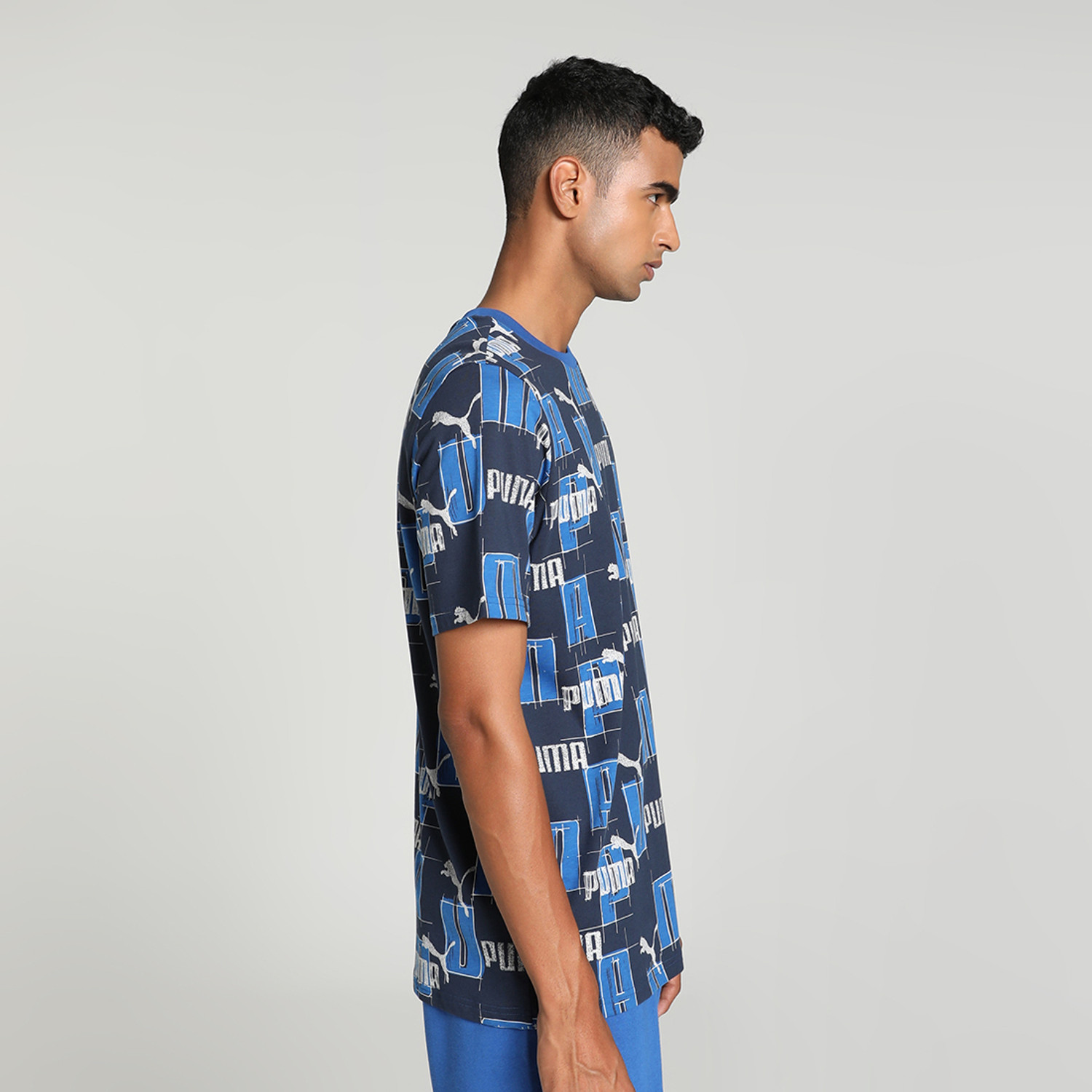 Image of PUMA Printed Men Crew Neck Blue T-Shirt