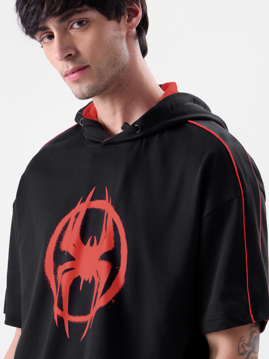 Image of The Souled Store Printed Men Hooded Neck Black T-Shirt