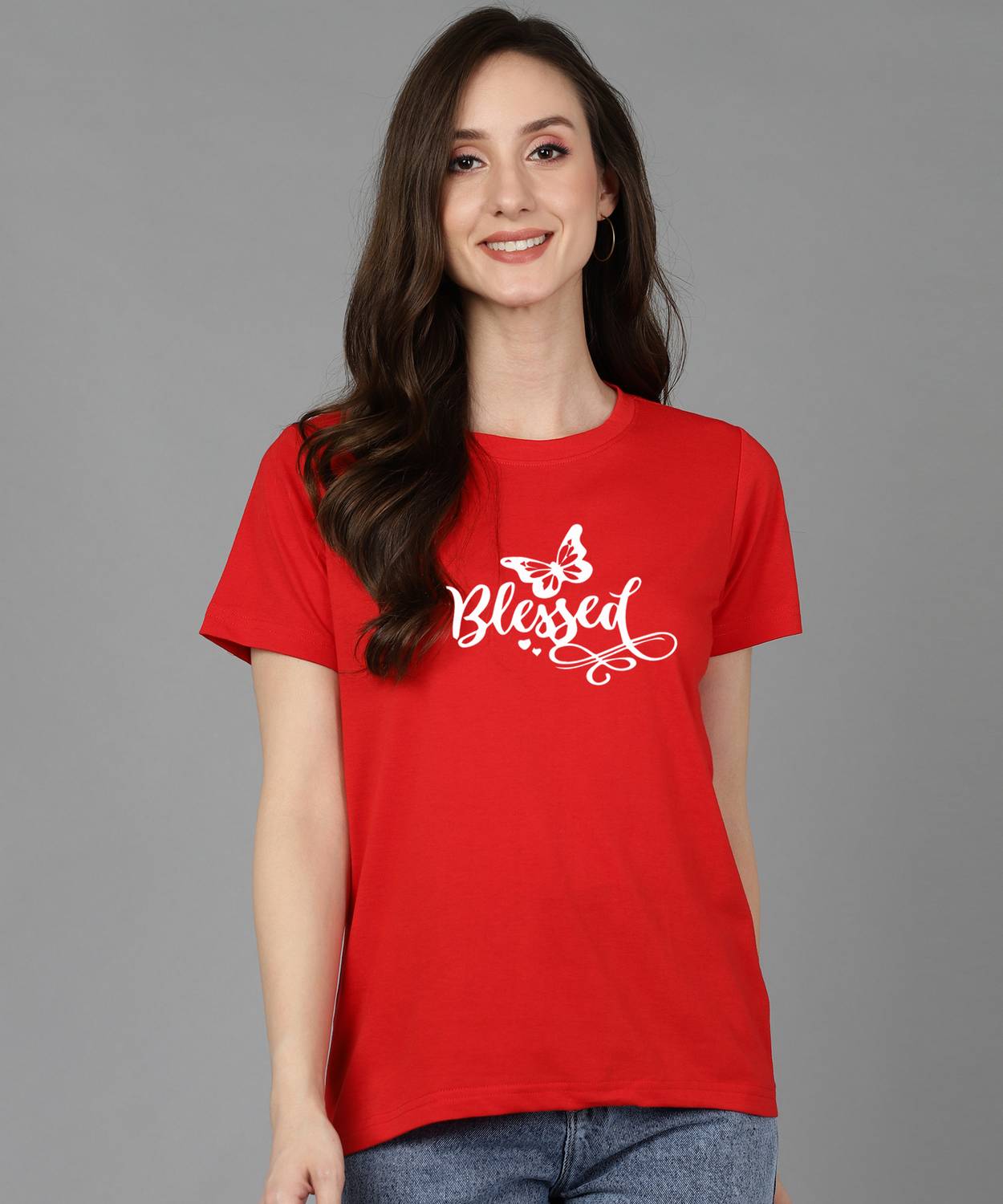 Adyavastram Printed, Typography Women Round Neck Red T-Shirt
