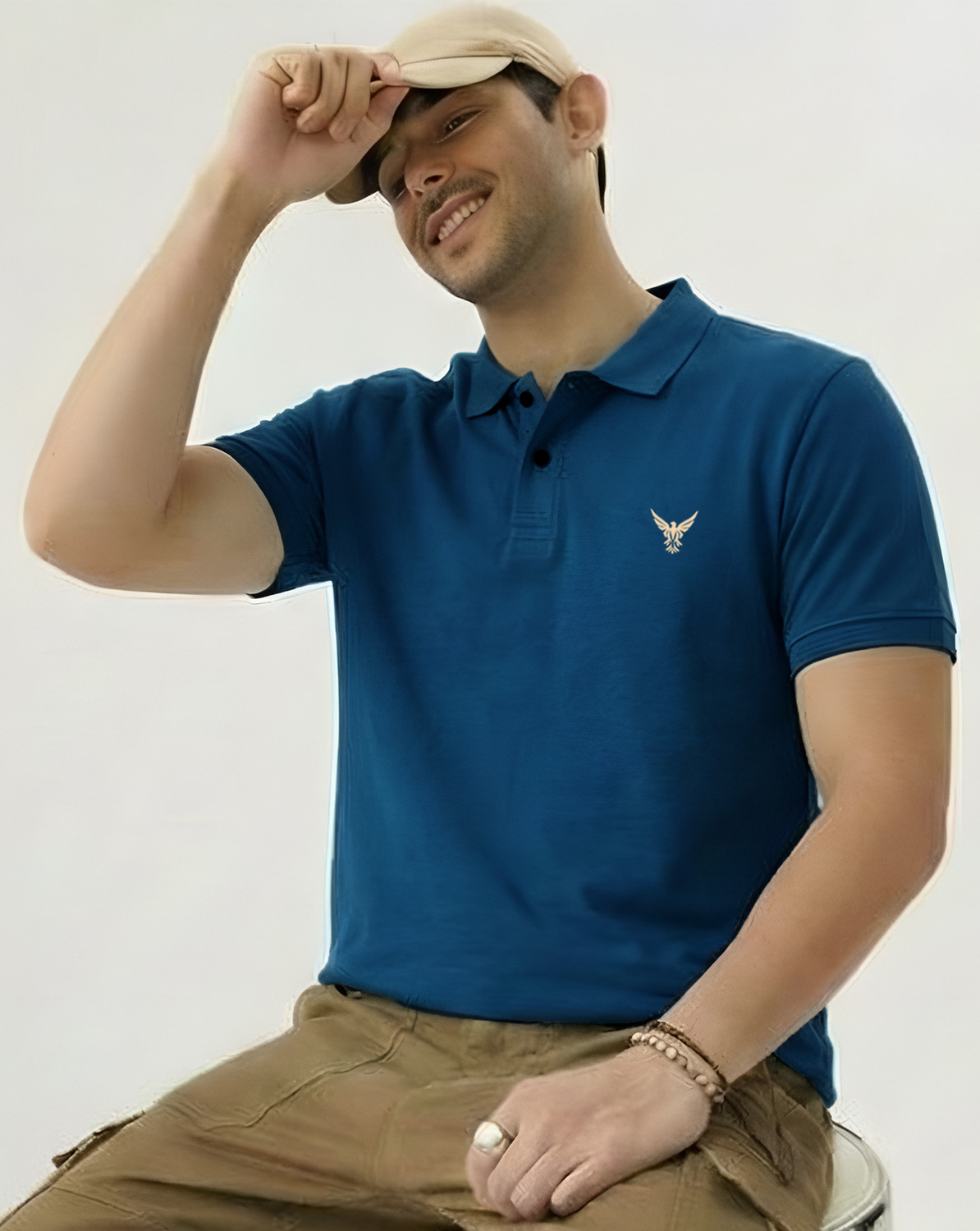 Image of Flipkart SmartBuy Men Solid Polo Neck Cotton Blend Dark Blue T-Shirt