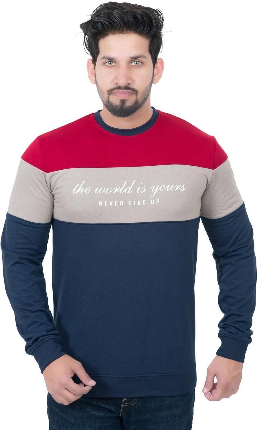 E-MAX Men Printed Round Neck Polyester Dark Blue T-Shirt