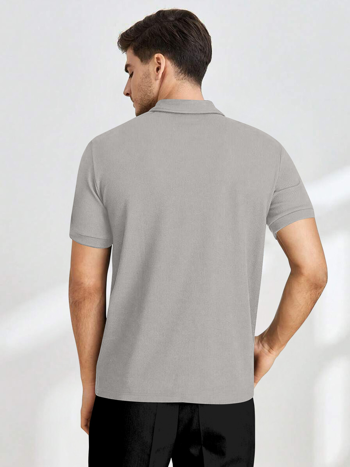 Image of PRAIZY Solid Men Polo Neck Grey T-Shirt