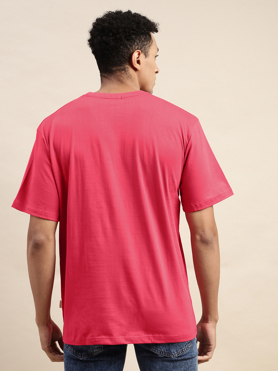 Image of Veirdo Typography, Graphic Print Men Round Neck Pink T-Shirt