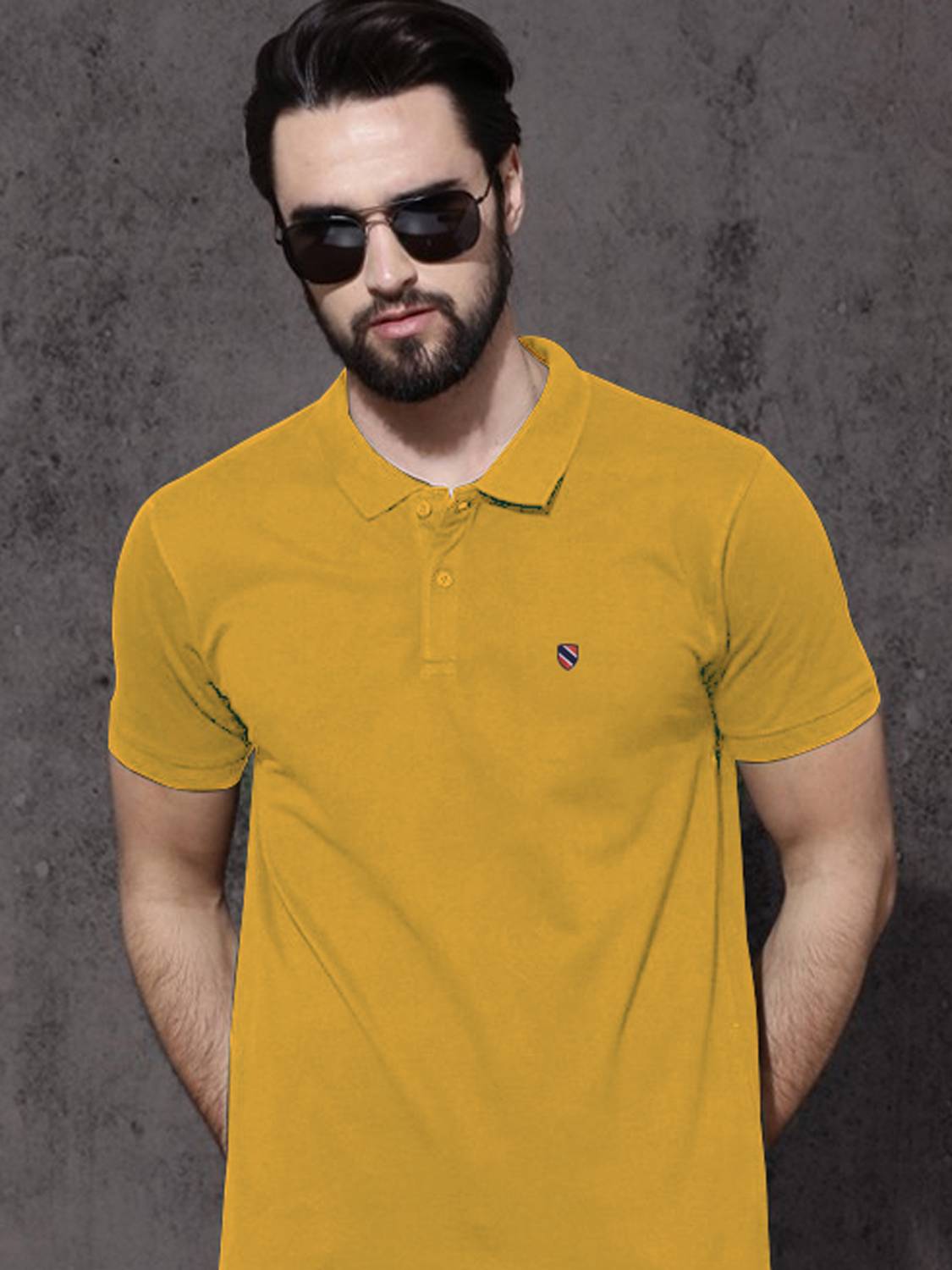AIN6 Solid Men Polo Neck Gold T-Shirt