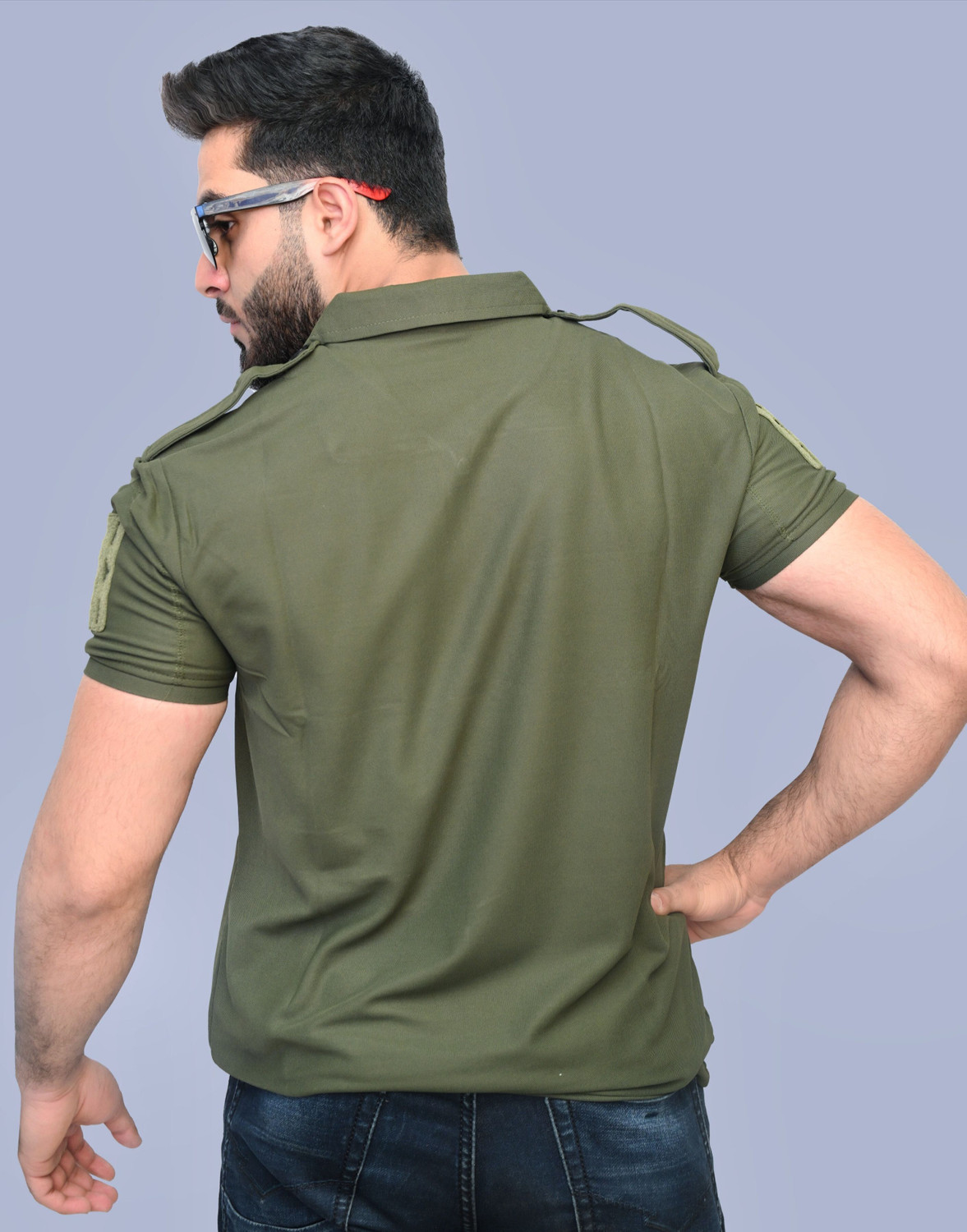 Image of AZYXREN Solid Men Zip Neck Dark Green T-Shirt