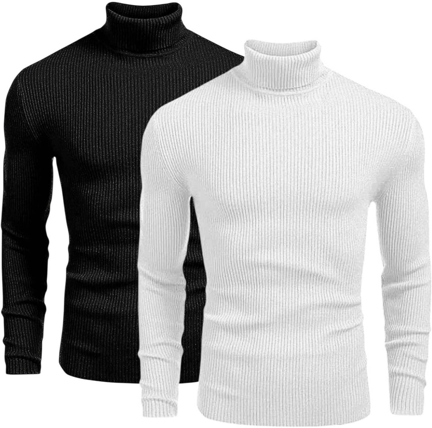 clothyy Pack of 2 Men Solid Turtle Neck Cotton Blend White, Black