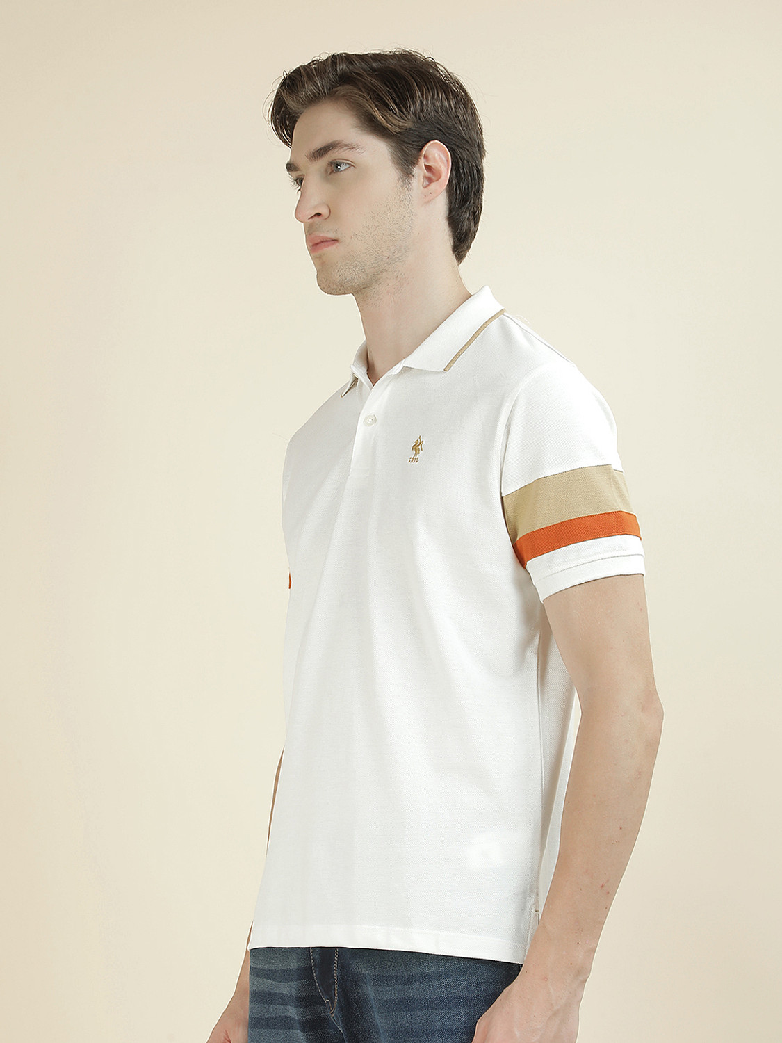 Image of CANTABIL Colorblock Men Polo Neck White T-Shirt