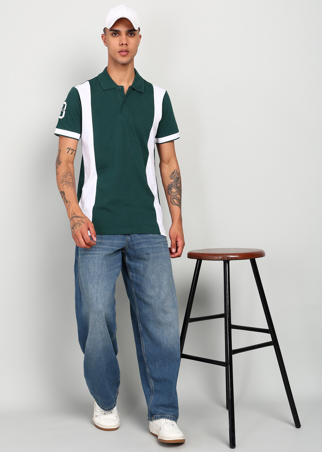Image of KILLER Colorblock Men Polo Neck Green T-Shirt