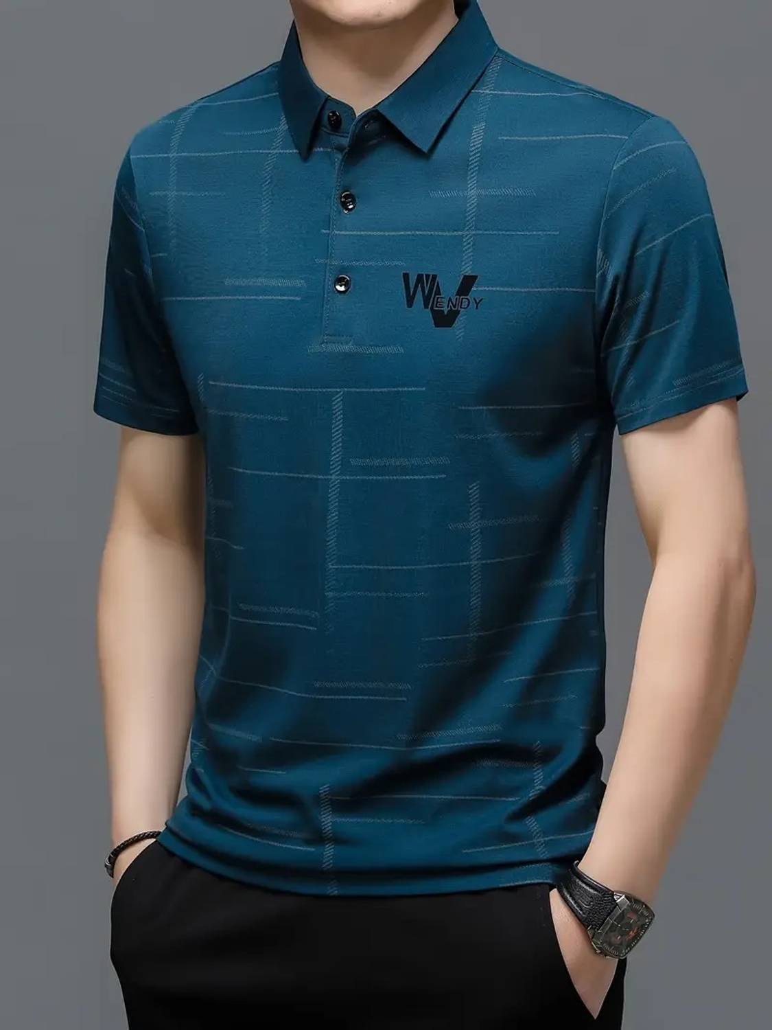 NAUGHTY Men Blue Striped Polo Neck T-Shirt - Image 3
