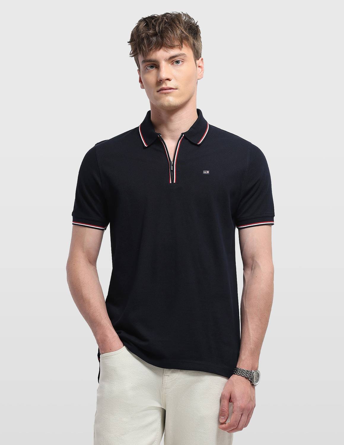 Arrow Sport Solid Men Polo Neck Blue T-Shirt - Buy Arrow Sport