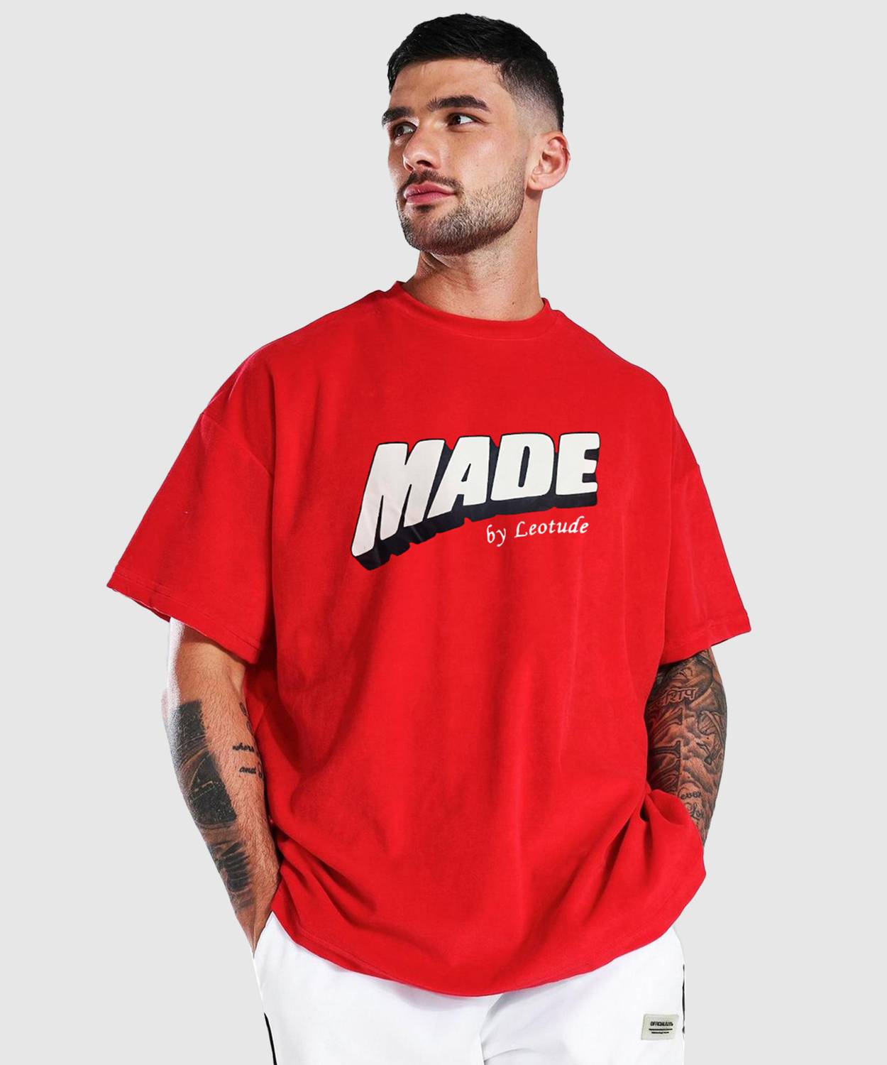 Leotude Men Printed Round Neck Cotton Blend Red T-Shirt