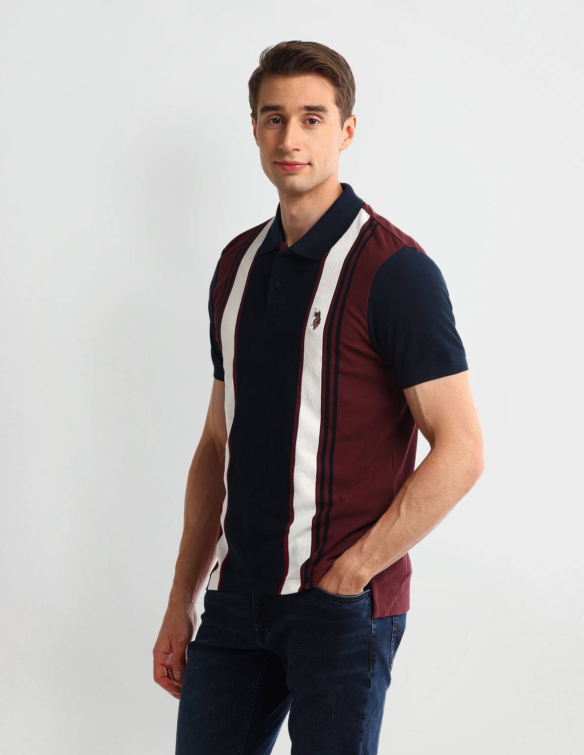 U.S. Polo Assn. Denim Co. Striped Red Polo Neck T-Shirt - Image 4