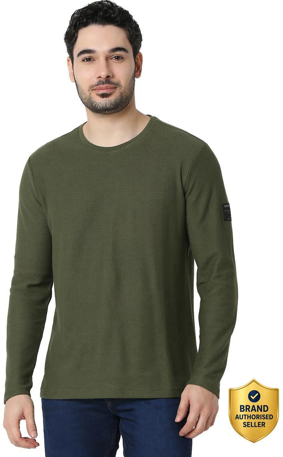 Image of Spykar Solid Men Round Neck Green T-Shirt