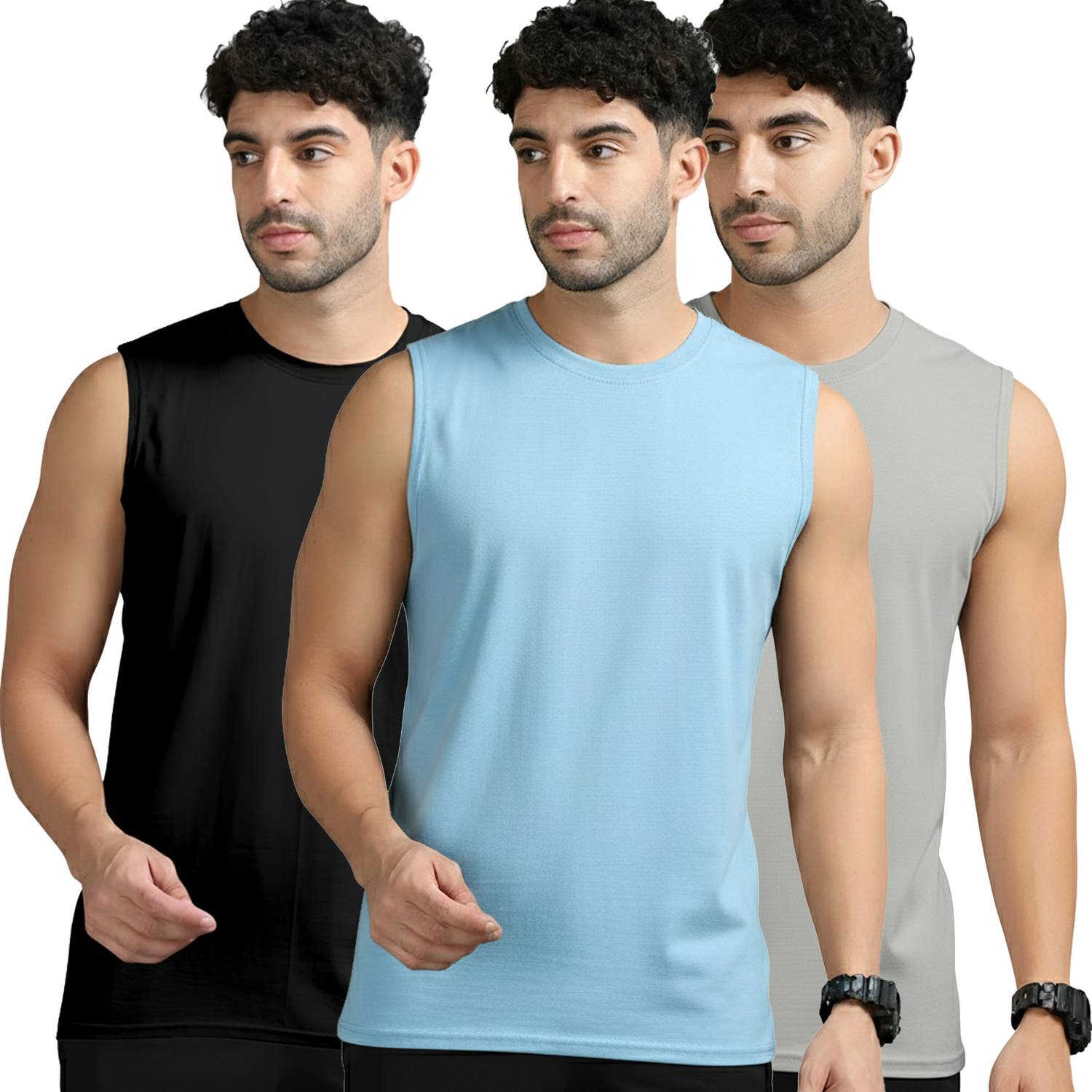 Jangoboy Men Solid Round Neck Polyester Multicolor T-Shirt