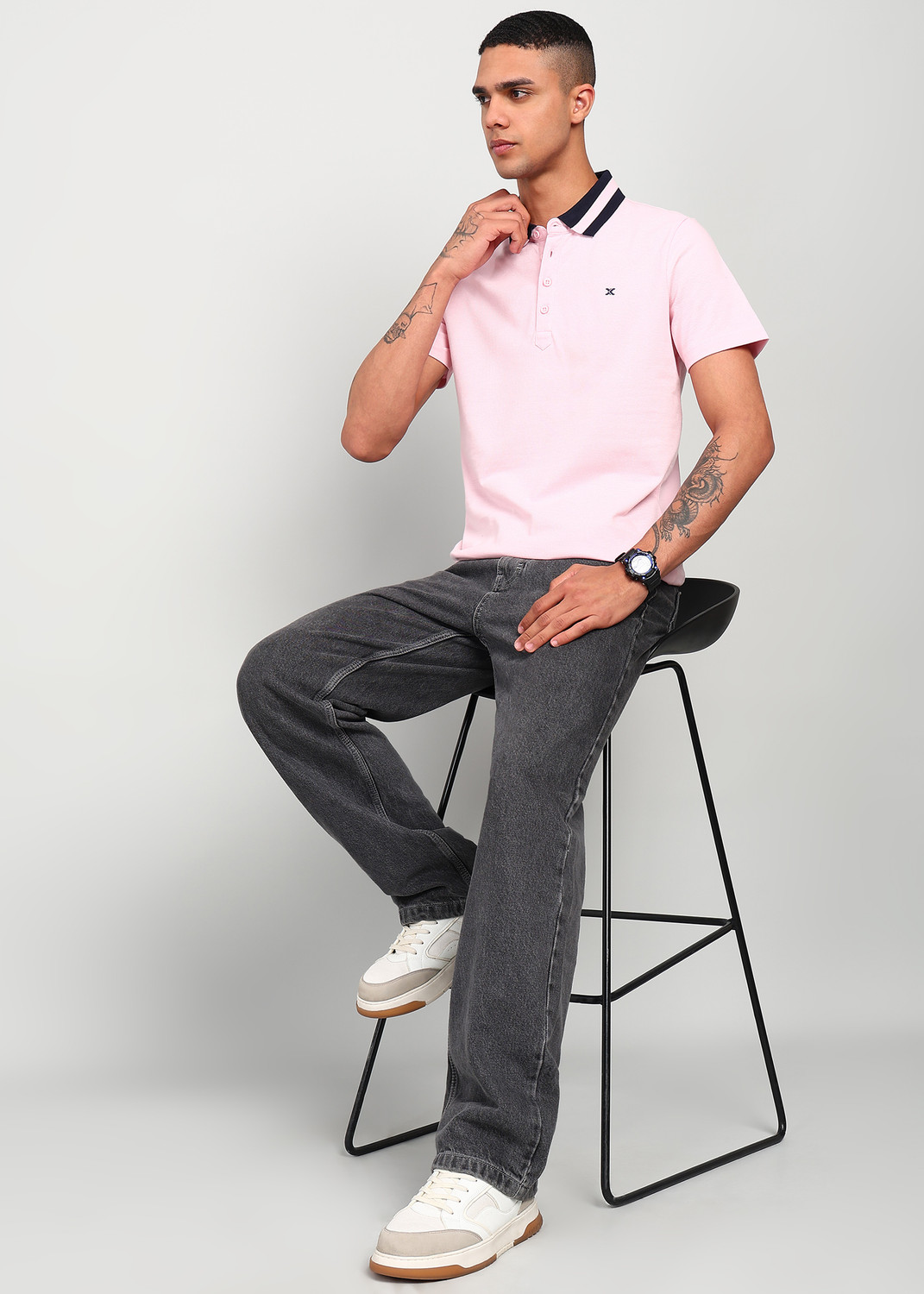 Image of KILLER Solid Men Polo Neck Pink T-Shirt