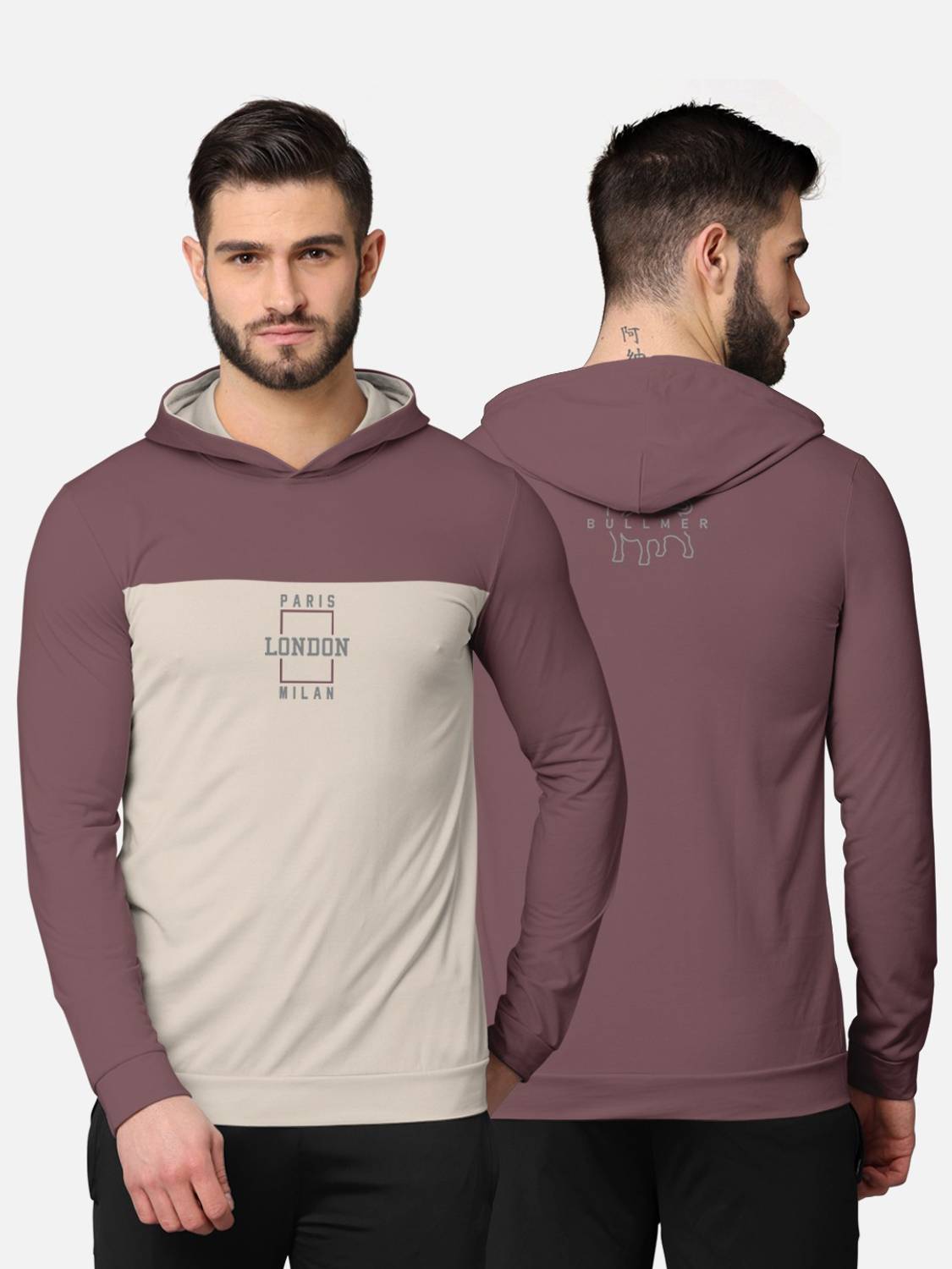 Bullmer Colorblock Men Hooded Neck Brown T-Shirt