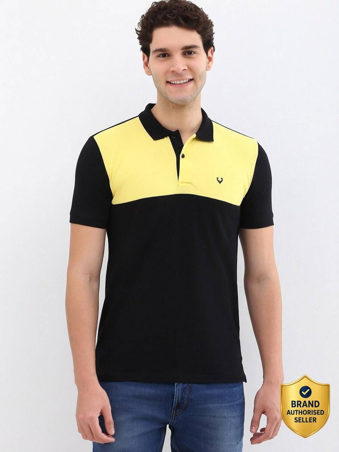 Allen Solly Colorblock Men Polo Neck Black T-Shirt