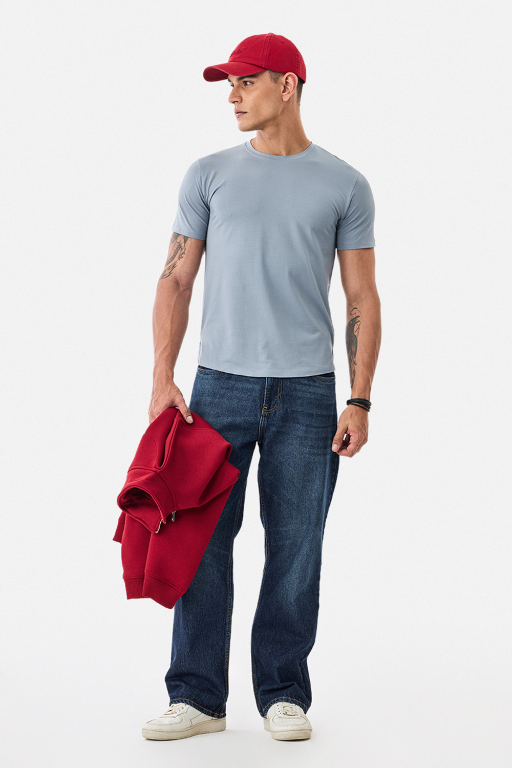 Image of Snitch Solid Men Round Neck Light Blue T-Shirt