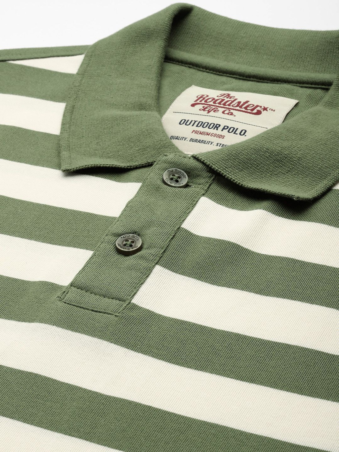 Image of Roadster Striped Men Polo Neck White T-Shirt