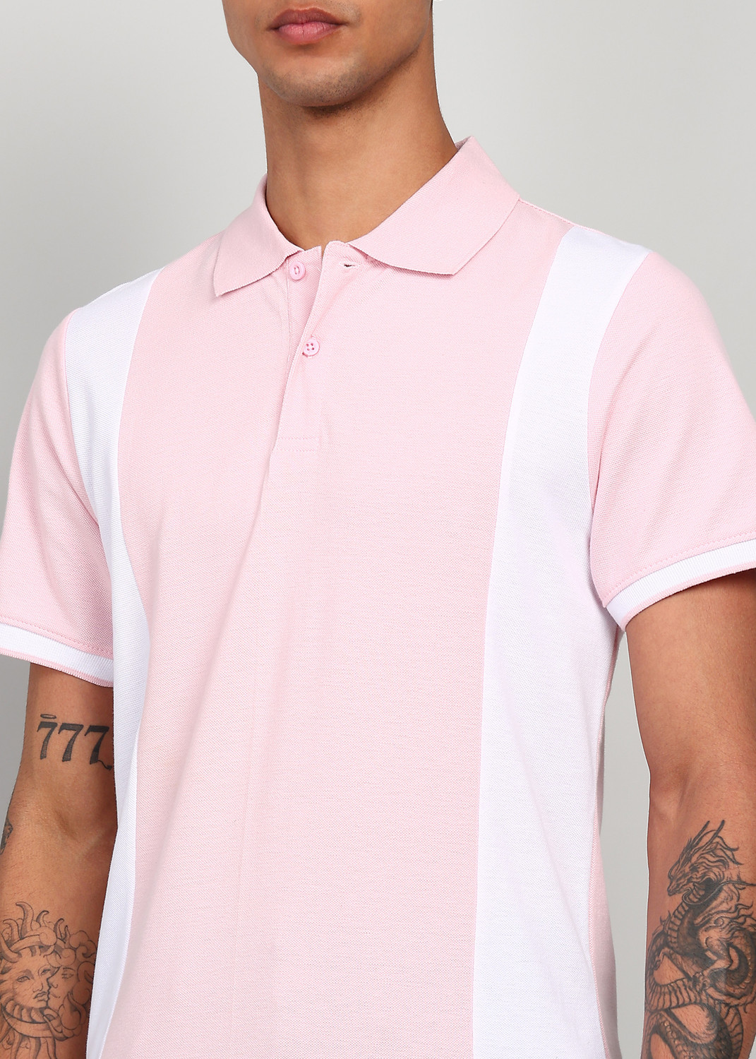 Image of KILLER Colorblock Men Polo Neck Pink T-Shirt