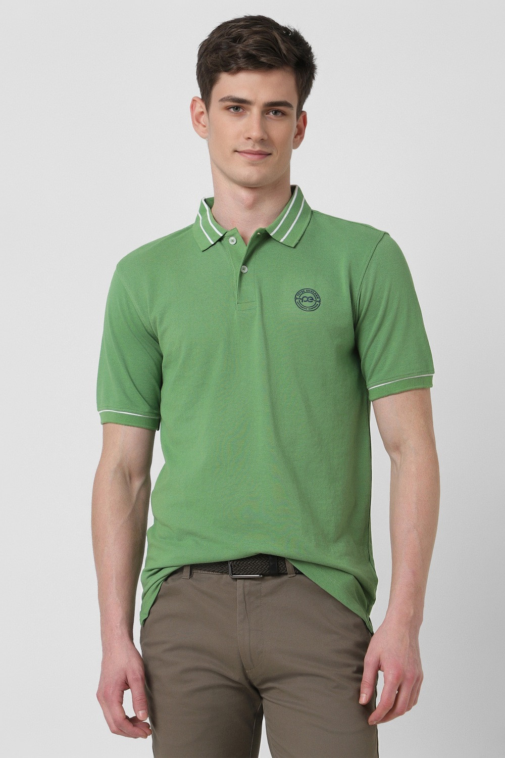 Image of PETER ENGLAND Solid Men Polo Neck Green T-Shirt