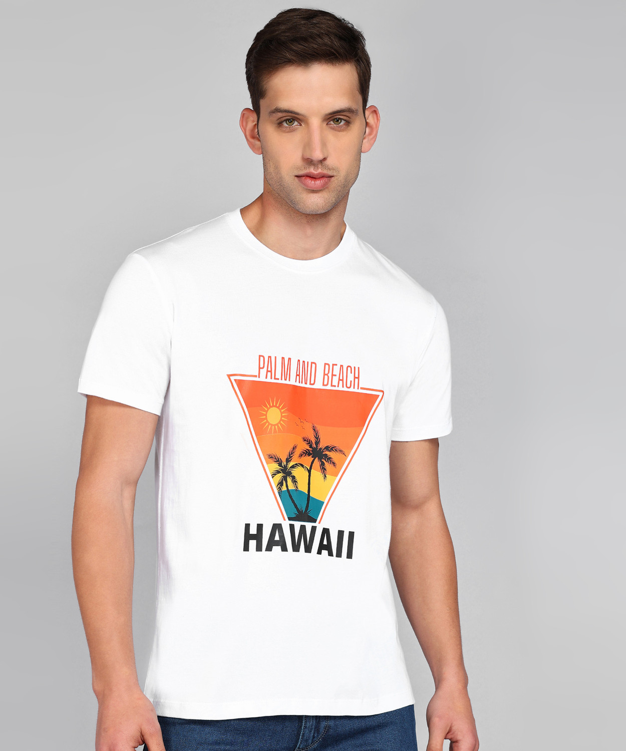 Image of Thumb Print Printed Men Round Neck White T-Shirt