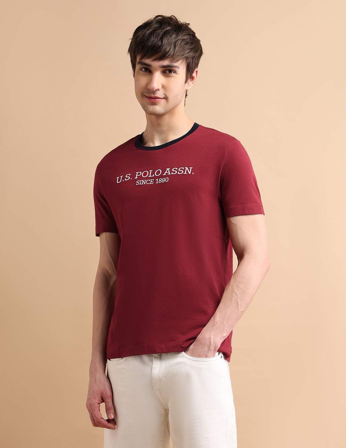 Image of U.S. POLO ASSN. Typography Men Round Neck Red T-Shirt