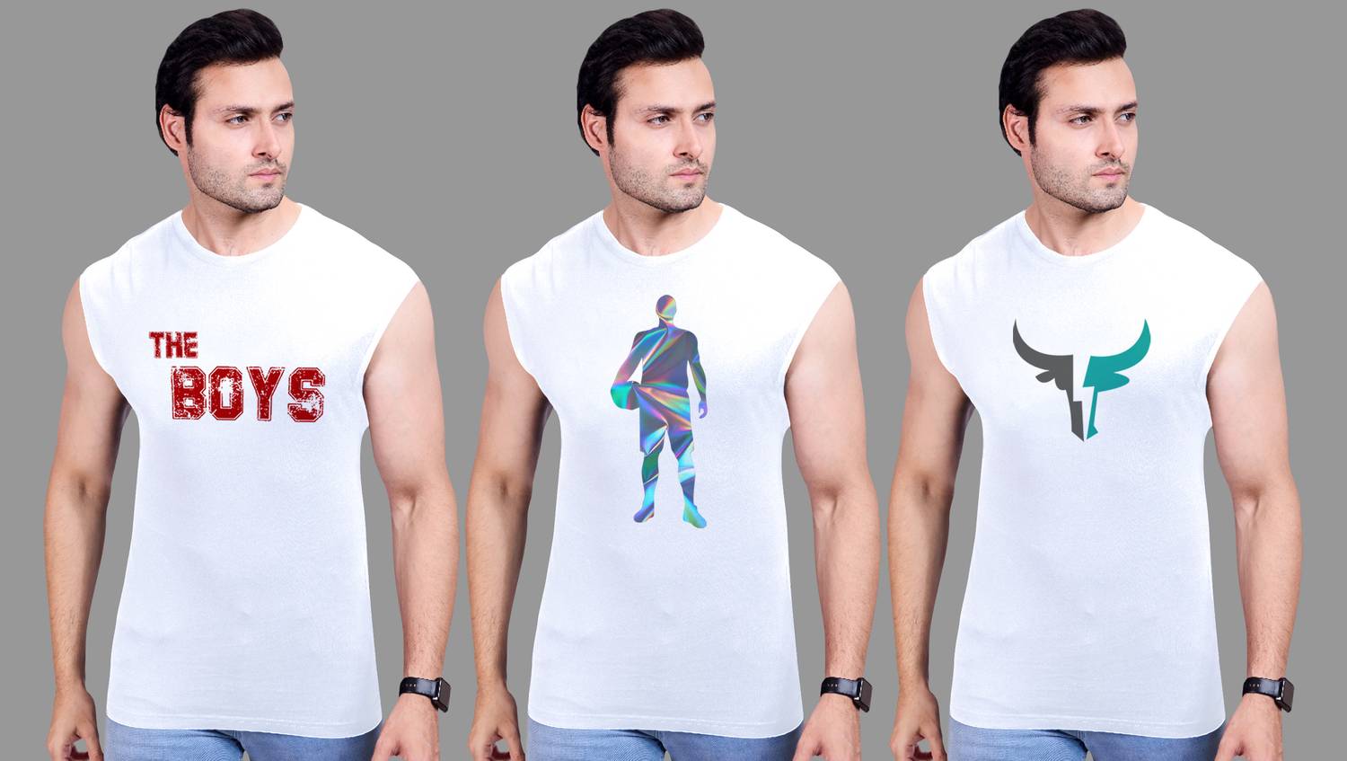 I&D Pack of 3 Men Graphic Print Round Neck Pure Cotton Black T-Sh