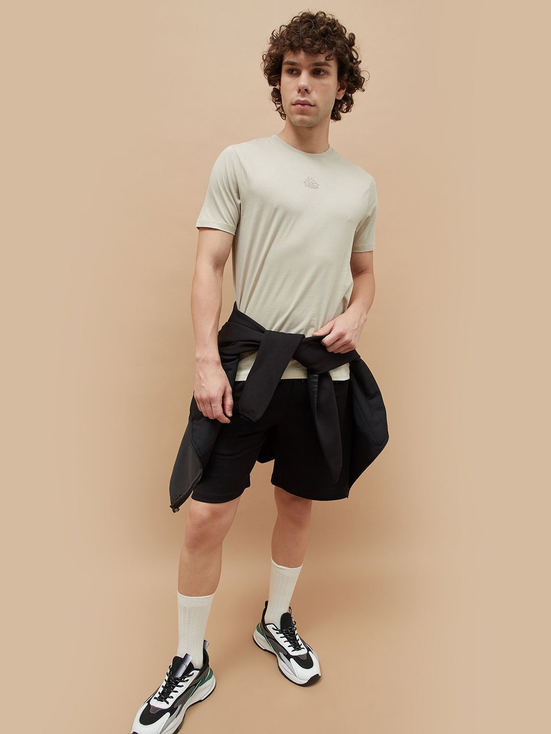 Image of Kappa Solid Men Round Neck Beige T-Shirt