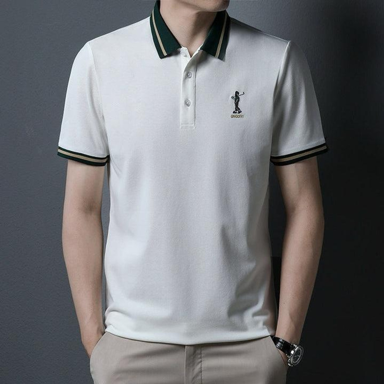 Image of SHUBHAM CREATION Solid Men Polo Neck White T-Shirt