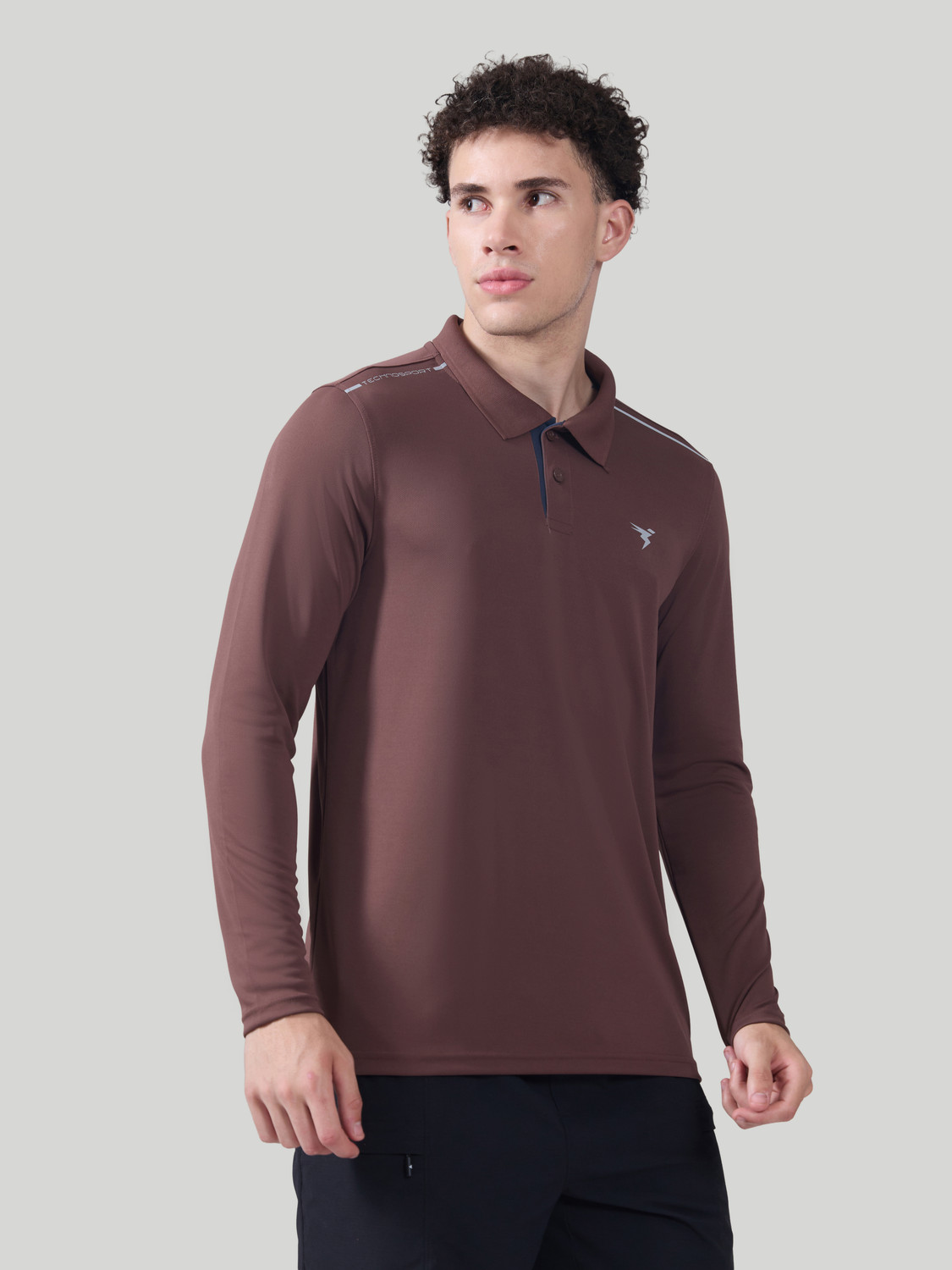 Image of TECHNOSPORT Solid Men Polo Neck Brown T-Shirt