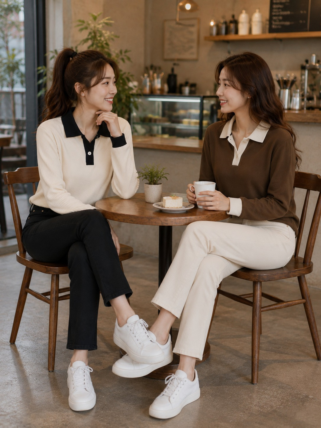 Image of Wiora Self Design Women Peter Pan Collar Beige, Brown T-Shirt